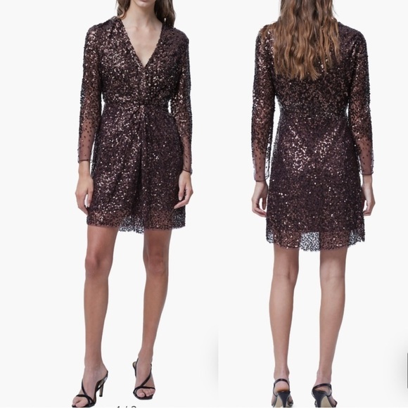 NWT French Connection Emille Sparkle Long Sleeve Sequin Sheath Dress Size 4 - Picture 6 of 17